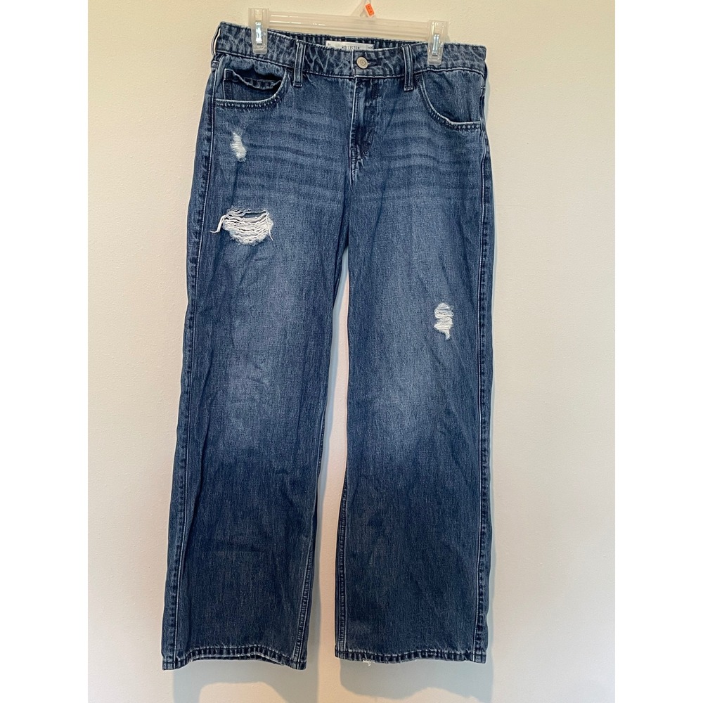 Hollister Low-Rise Baggy Distressed Jeans 8R W29 Medium Wash Wide Leg Skater